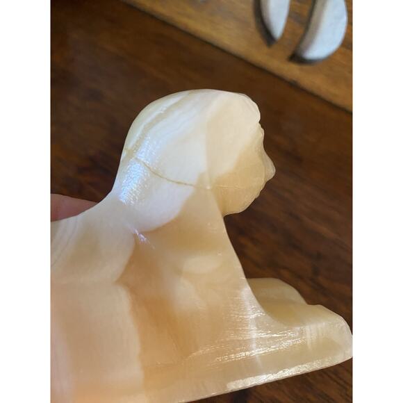 Vintage Sphinx Figurine Hand-Carved Alabaster Stone Marbled Egyptian Sculpture - Picture 5 of 7